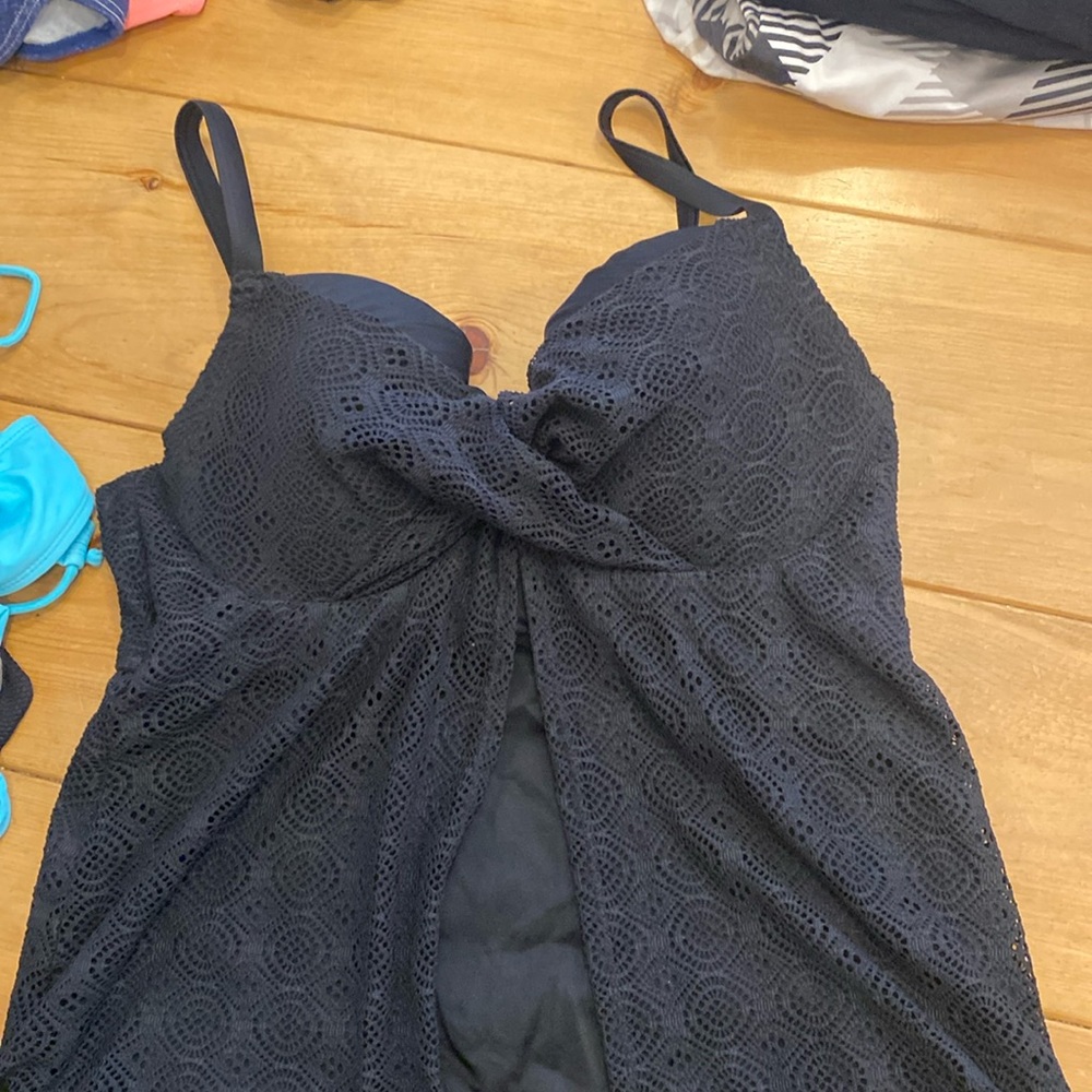 Swimsuits for all textured, crochet, flyaway padded Tankini top w/adjust. straps